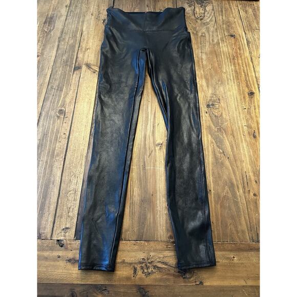 SPANX Pants - Spanx Faux Leather Leggings Black Tummy Control Shape Wear Size Small Slimming